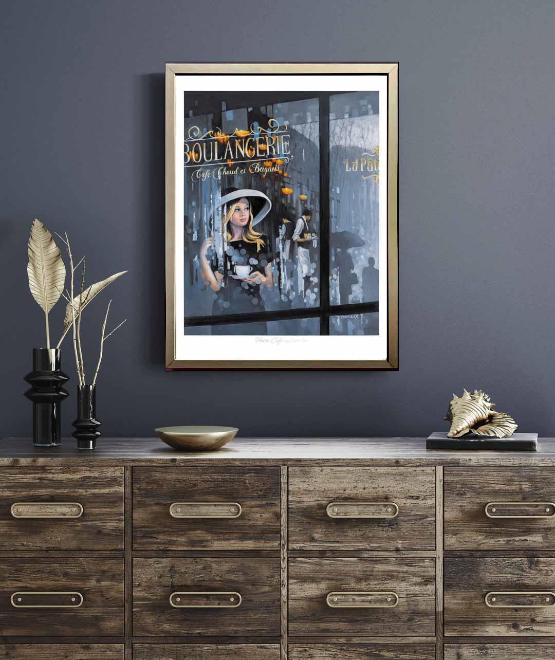 gold framed decor of Paris Cafe