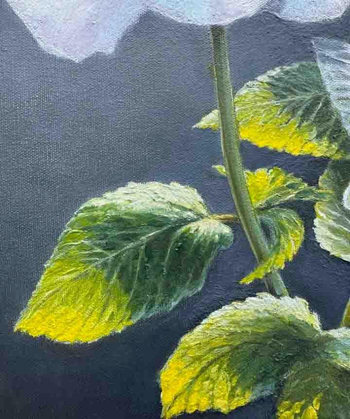 Magic in Bloom painting by artist Carm Dix -and extreme closeup