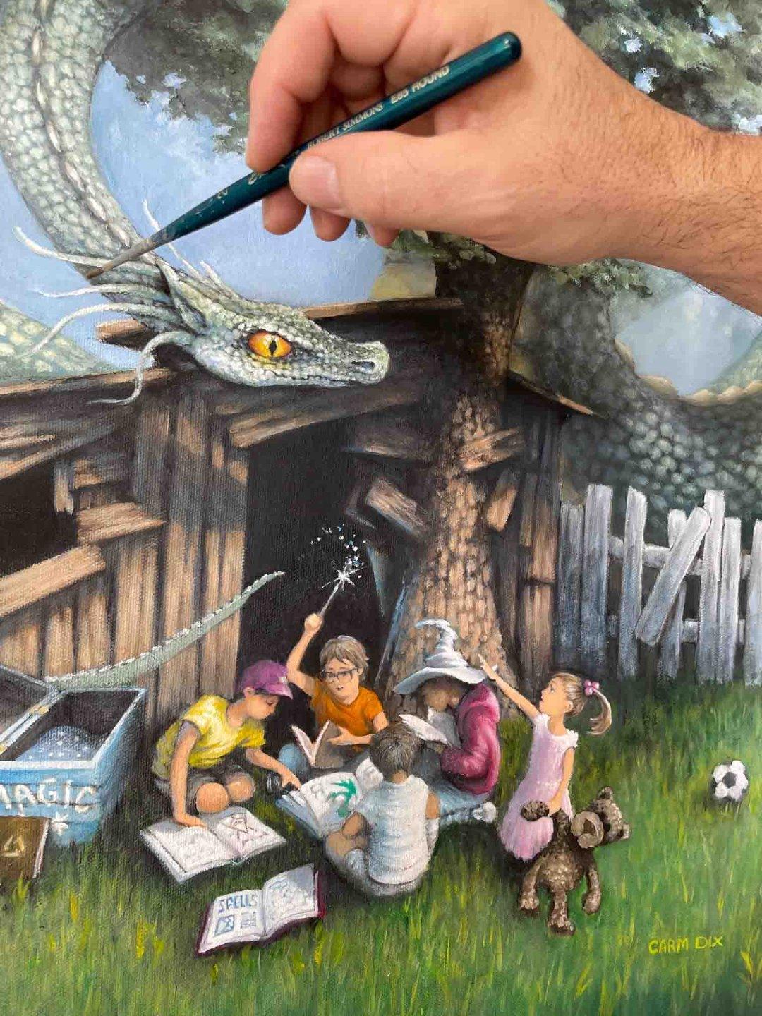 The Magic book painting by artist Carm Dix