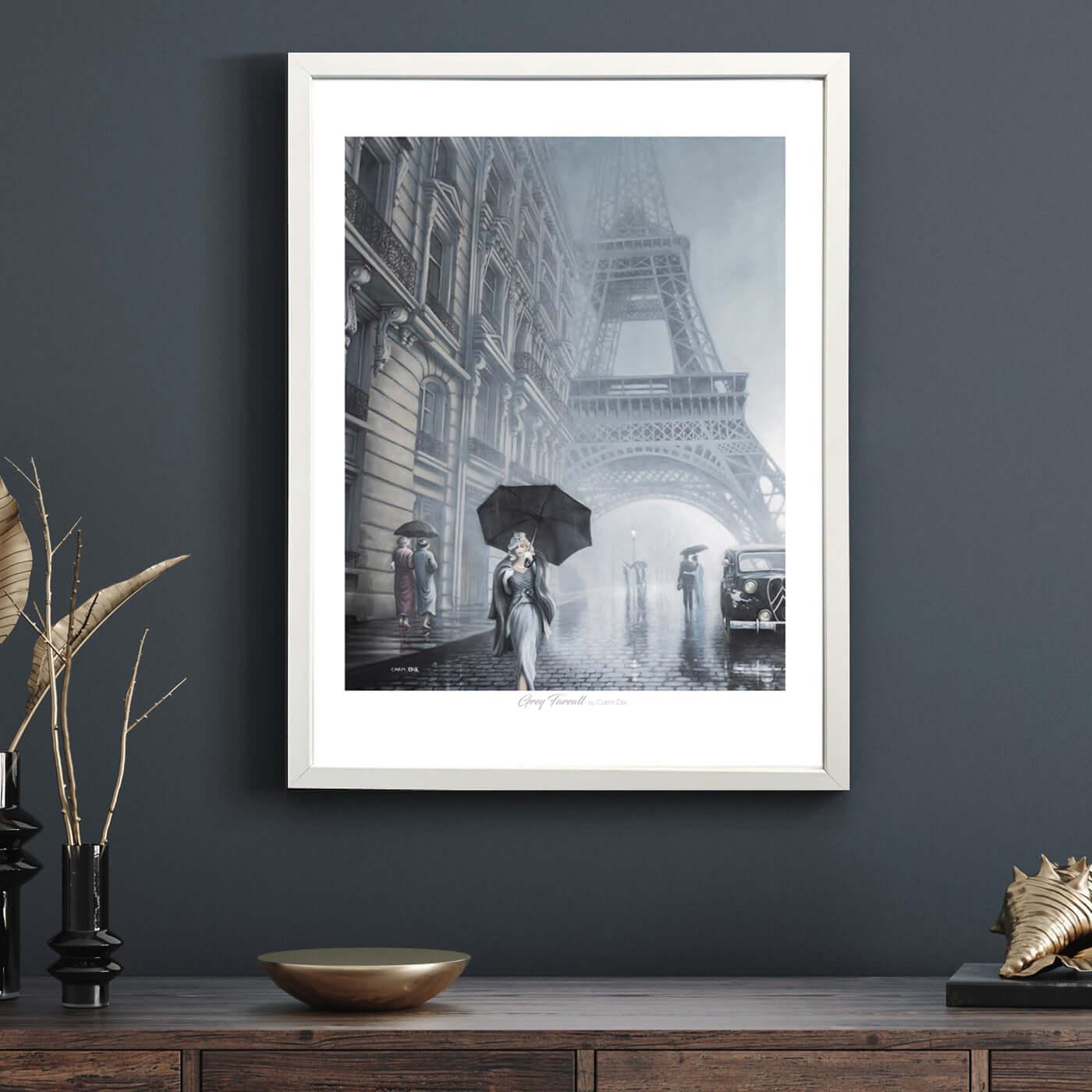 White framed sample of Grey Farewell