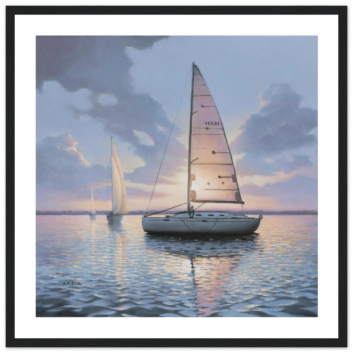 Sundown sail art print by artist Carm Dix