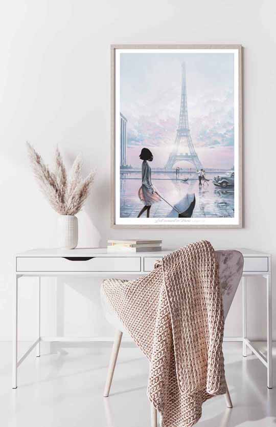 Elegant office decor with Lost Moment in Paris art print