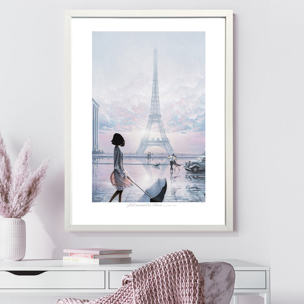 Framed version of Lost Moment in Paris art by artist Carm Dix