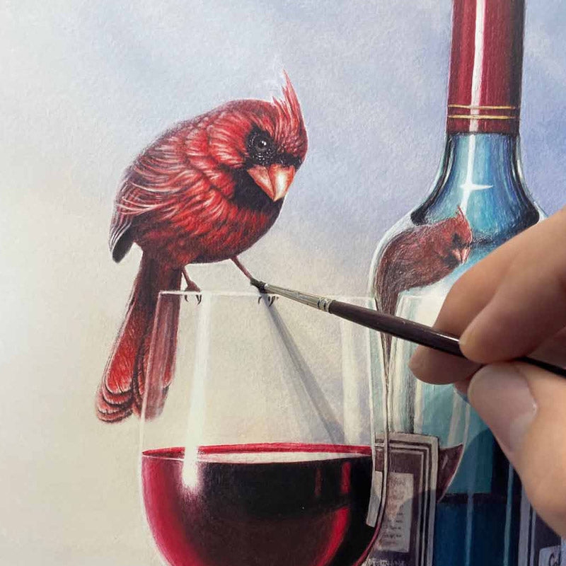 Wine and cardinal close up