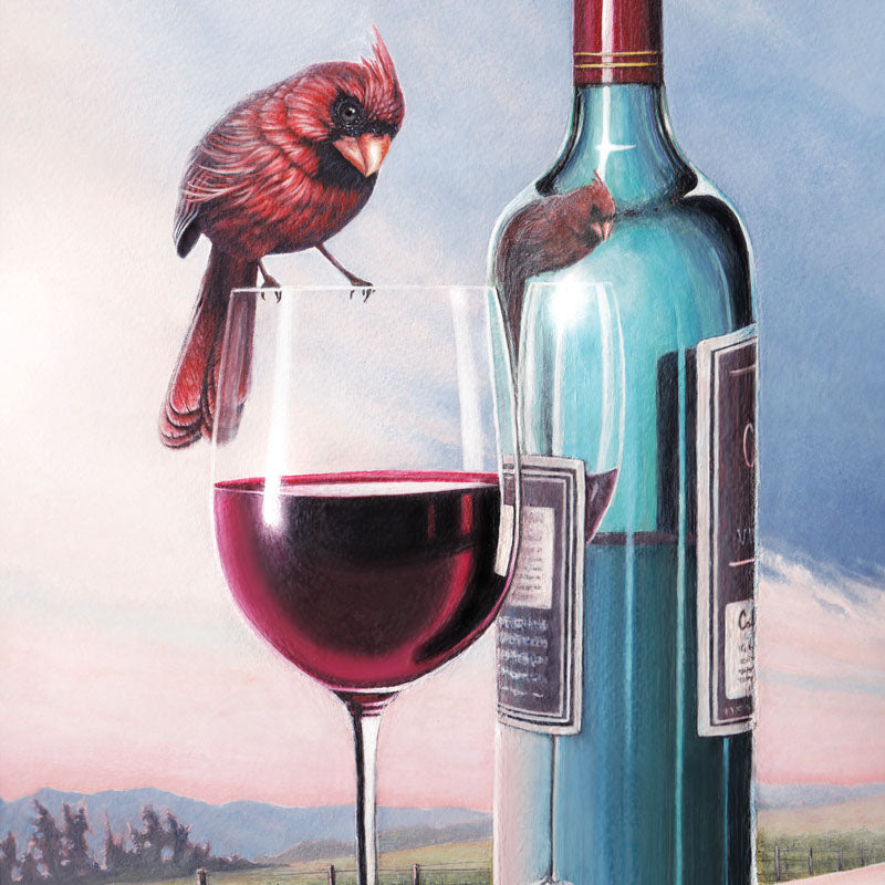 Wine and cardinal painting