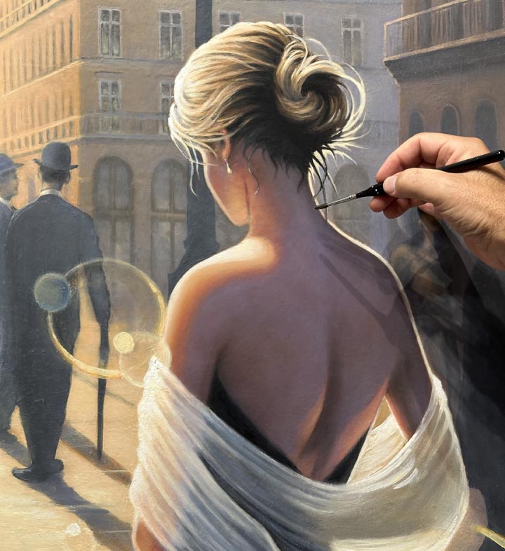 "waiting" painting close up in progress