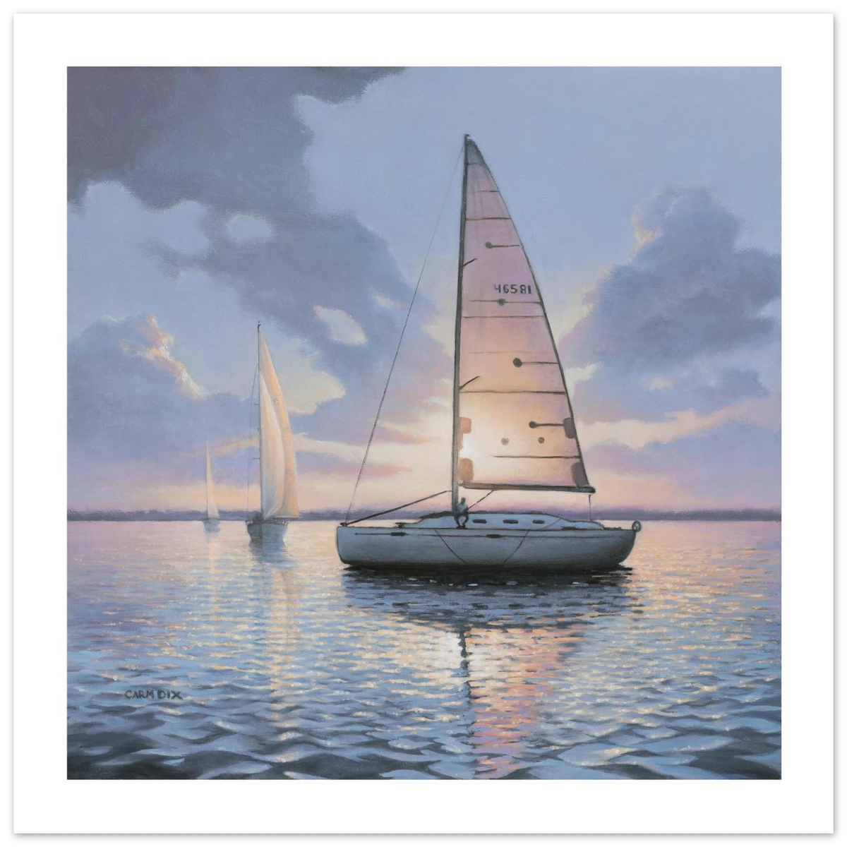 Sundown sail art print by artist Carm Dix